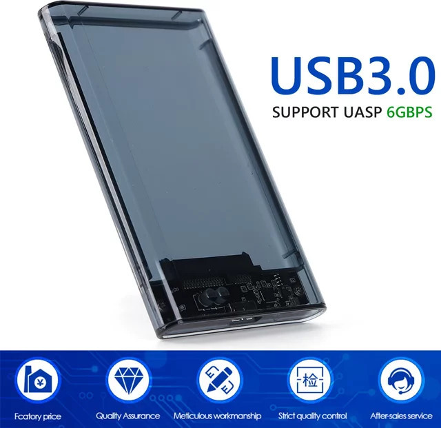RongFast USB 3.0 Externes 2,5 Zoll SATA Festplattengehäuse mit UASP, Transparent, USB-A Anschluss - Bild 1