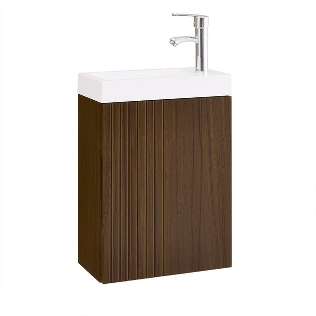 SoBuy BZR196-BR Badzimmermöbelset mit Waschbecken und Unterschrank, modern und wandhängend, braun matt - Bild 1