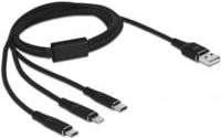 Delock USB 2.0 Ladekabel mit USB-A, USB-C, Micro-USB und Lightning Steckern in Schwarz, 1,00 m - Bild 1