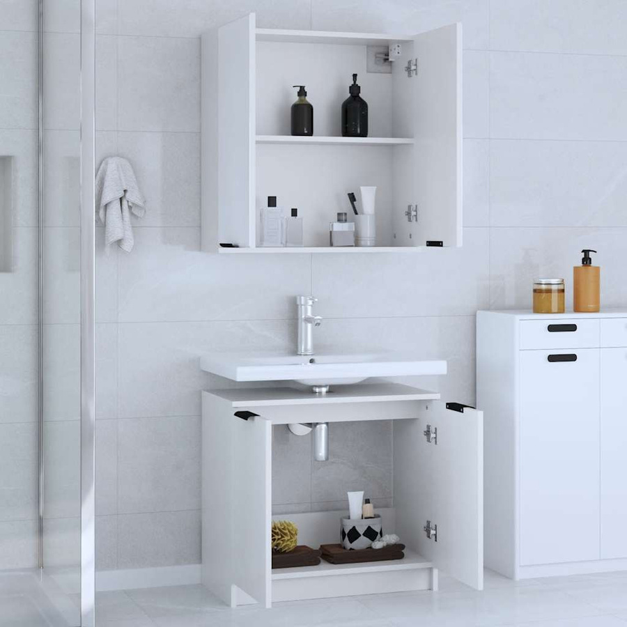 vidaXL 2-tlg. Badezimmer-Set in Weiß bestehend aus Unterschrank und Hängeschrank mit Spiegel aus Holzwerkstoff und Glas - Bild 2