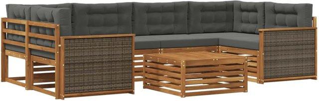 vidaXL Outdoor-Sofagarnitur L-Form aus Akazienholz mit 7 Kissen in Anthrazit und Natur - Bild 1