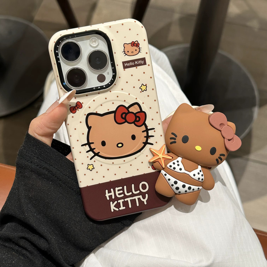 Sanrio Hello Kitty Magnetische Handyhülle mit Ständer für iPhone 16 15 Pro Max 14 13 in Braun mit MagSafe Kompatibilität - Bild 5