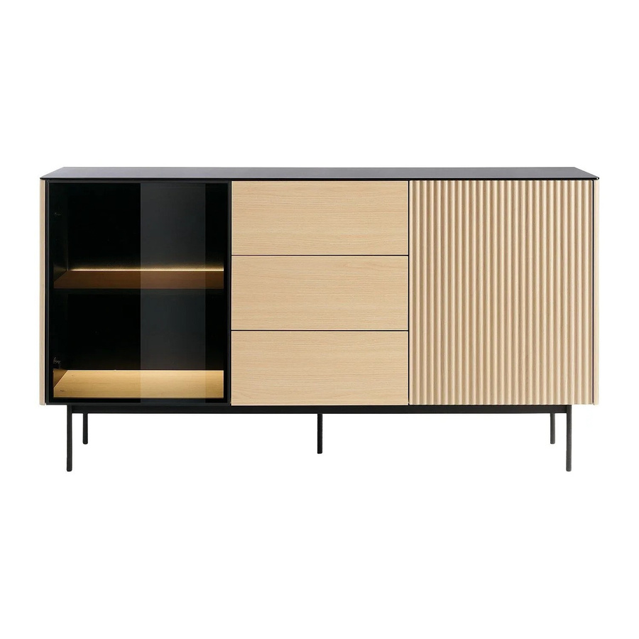 Vente-unique Sideboard Sayera Modern in Schwarz und Naturfarben Hell mit integrierter Beleuchtung und Rauchglas, Breite: 157 cm - Bild 2