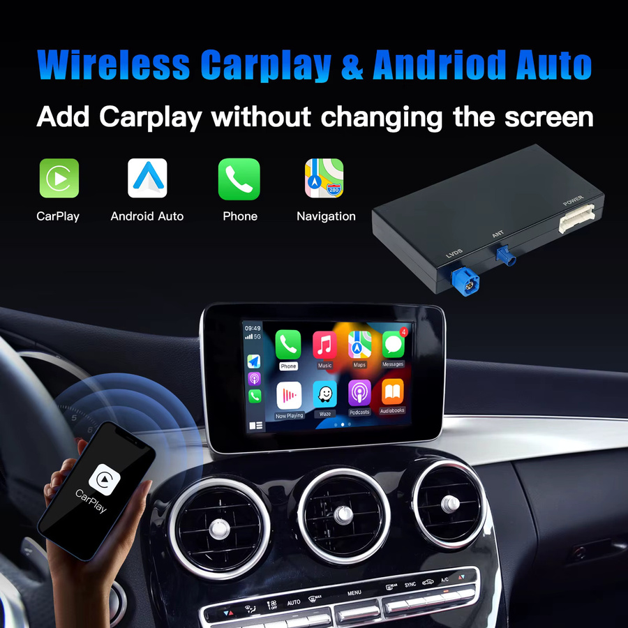 CARABC Drahtlose CarPlay und Android Auto Adapter für Mercedes NTG4.5 NTG5.0 A B C CL S CLA CLS Klasse GLA GLS GLC GLE V250 V260 Sprinter, Schwarz - Bild 2
