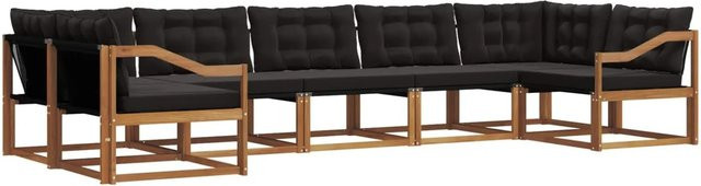 vidaXL Outdoor-Sofagarnitur 7-teilig aus Akazienholz und Textilene in Natur und Schwarz mit Kissen - Bild 1