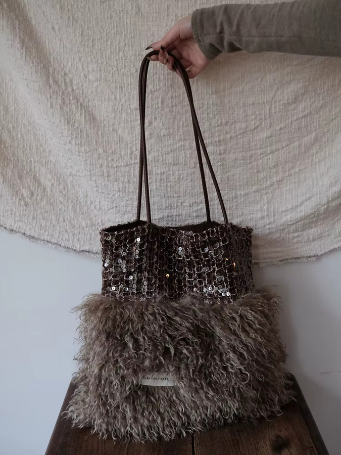 DKQWAIT Schultertasche Damen, Kunstpelz-Wolle, Crossbody-Tasche - Bild 2