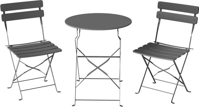 Outsunny 3-teiliges Bistro-Garten-Set aus Metall mit rundem Tisch und 2 klappbaren Stühlen in Schwarz - Bild 1
