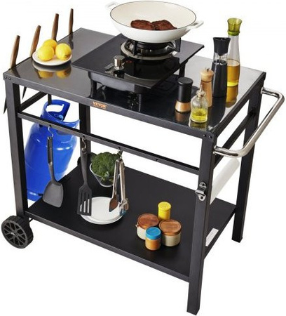 VEVOR Servierwagen aus Eisen in Schwarz mit doppelter Ablage und Rollen, multifunktionaler Outdoor-Grillwagen und mobiler Grilltisch, B/T/H: 100 x 64 x 83,5 cm
