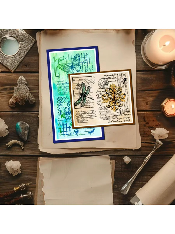 Transparenter Silikonstempel mit Retro-Blumenmuster, Barockdesign, Schmetterling und Libelle für kreative Gestaltungen - Bild 2