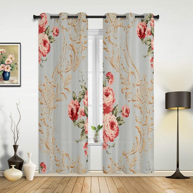 Super Six Fenstervorhang mit Blumen-Motiv im Vintage-Stil, halbtransparent, grau, Breite: 135 cm, Höhe: 60 cm - Bild 1