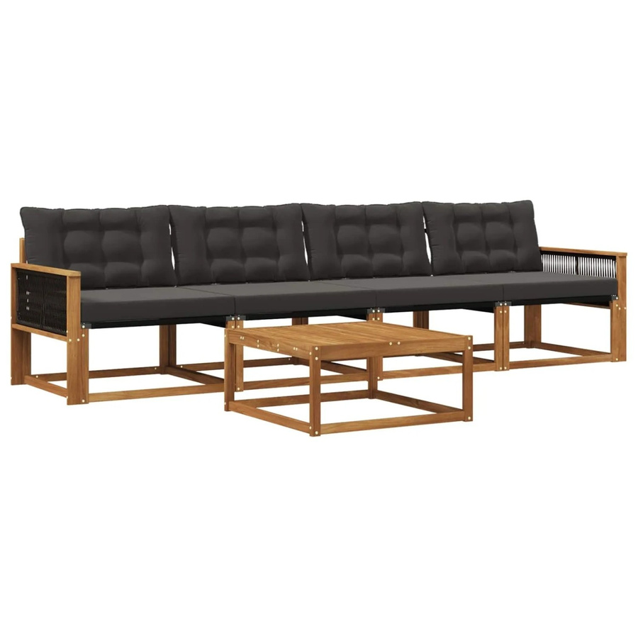 vidaXL Outdoor-Sofagarnitur aus Akazienholz und Textilene mit Kissen in Schwarz und Natur - Bild 2