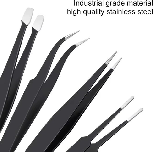 Antistatisches Präzisionswerkzeug-Set in Schwarz mit gebogenen und geraden Pinzetten für ESD-sichere Elektronikreparatur, Schmuckherstellung und Beauty-Anwendungen - Bild 1