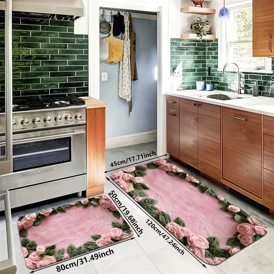 VIKAMA Teppich mit rosa Rosenmuster, rutschfest und wasserabsorbierend, B/T: 60 x 40 cm - Bild 5