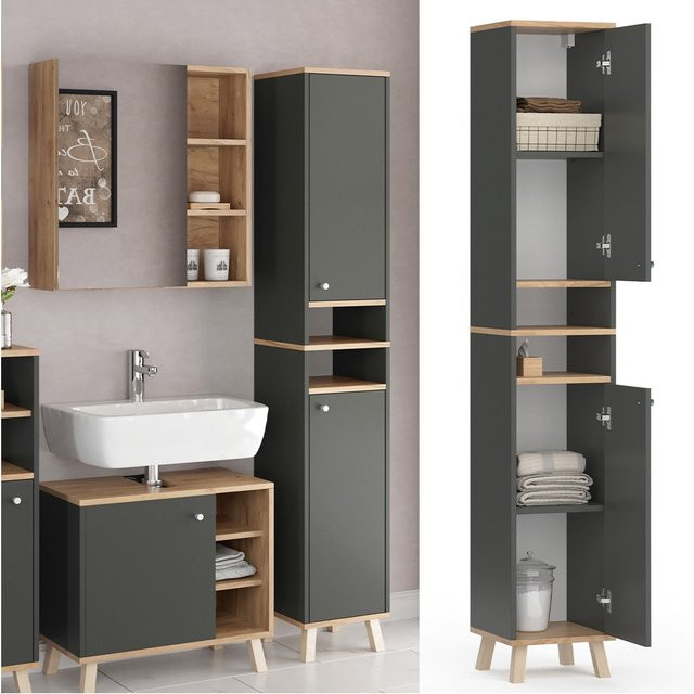 Vicco Badschrank Senyo Hochschrank in Eiche mit Anthrazit und Gold, B: 30 cm, H: 164 cm - Bild 1