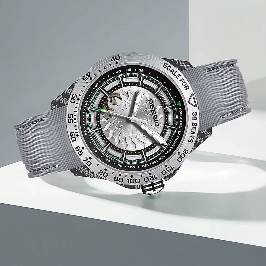 Deesio Armbanduhr Automatik, Skelett-Zifferblatt, Silber, Textil/NATO, Herren - Bild 2