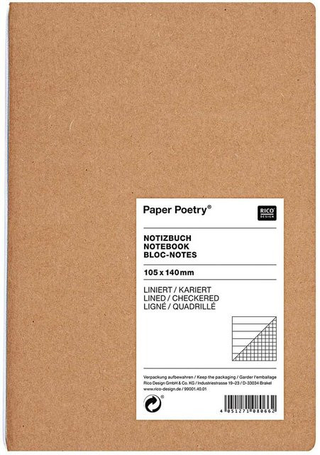 Rico Design Paper Poetry 2in1 Notizbuch Softcover Braun A6 - Bild 1