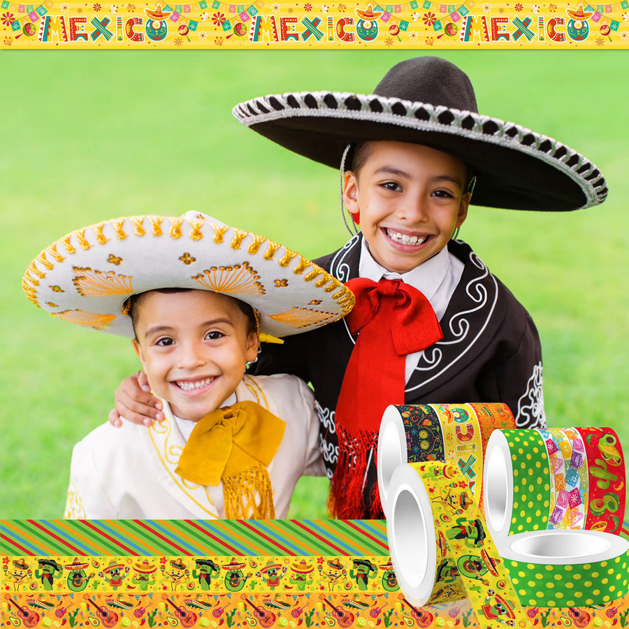 12 Rollen Washi Tape mit Cartoon Cinco de Mayo Motiven in Multicolour für Scrapbooking und Briefpapier - Bild 3