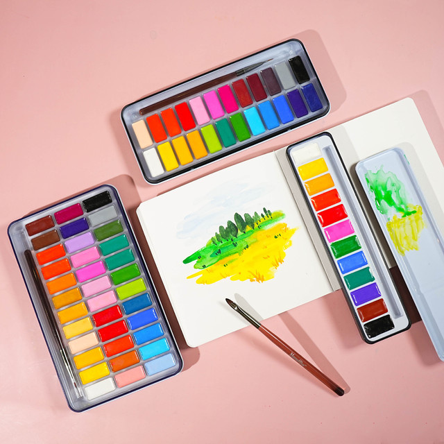 Tragbares Aquarellfarben-Set mit Pinsel und festen Pigmenten in Multicolour für Outdoor-Skizzen - Bild 1