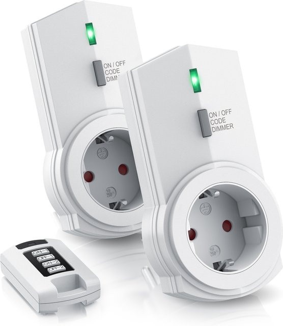 BEARWARE Dimmbare Funksteckdose Set mit Fernbedienung, 2er Set in Weiß mit LED Statusanzeige für den Innenbereich - Bild 1