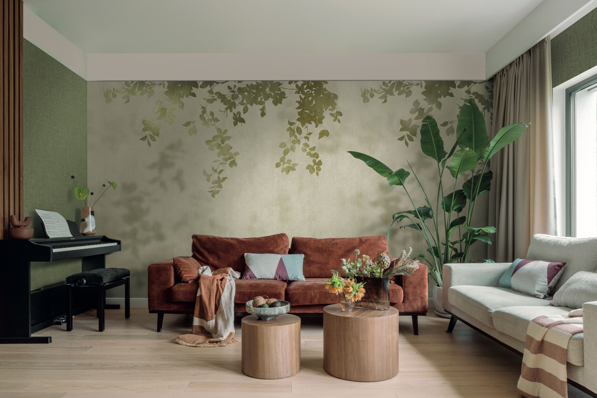 Jannelli & Volpi Mural Domme Tapete mit floralem Botanical-Design in Grün, waschbare Vinyltapete - Bild 1