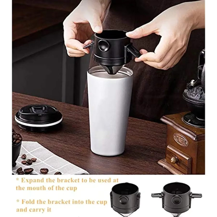 Punana Tragbare Kaffeemaschine mit wiederverwendbarem Edelstahl-Kaffeefilter und Reinigungsbürste, 1-2 Tassen, Silber/Weiß/Schwarz - Bild 5