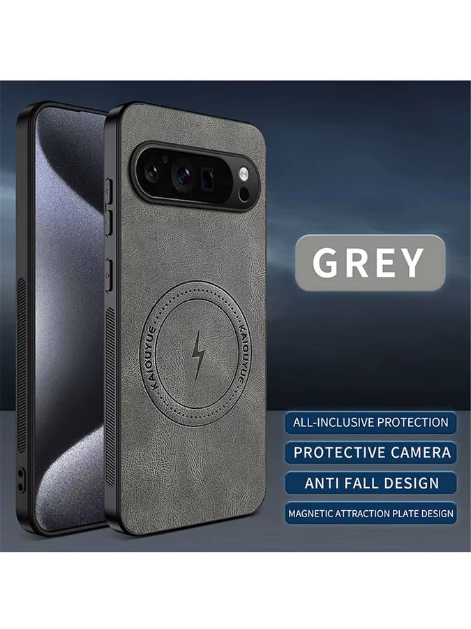 Magnetische Lederhülle für Google Pixel 9 10 Pro XL 8 Pro 7 Pro 6 Pro MagSafe kompatibel in Grau - Bild 3