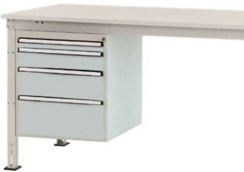 Manuflex Gehäuse-Unterbau Stationär mit 4 Schubfächern, Nutzhöhe: 500 mm, für Tischtiefe: 1000 mm, grau/weiß - Bild 1