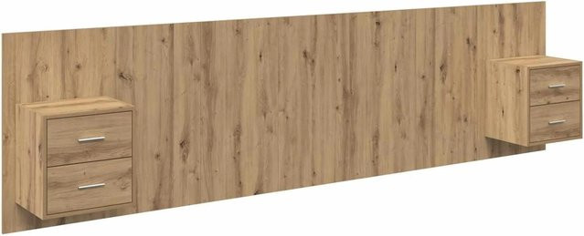 vidaXL Schlafzimmer-Set aus Holzwerkstoff bestehend aus einem Kopfteil und zwei Nachttischen in Eiche Optik, Braun - Bild 1