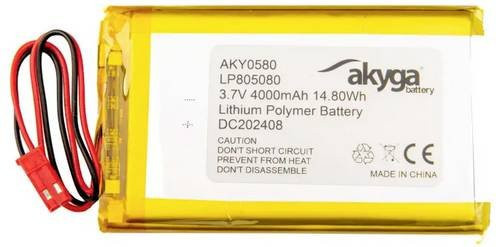 Akyga LP805080 Li-Ion Akkupack LiPo 3,7V 4000 mAh mit JST Anschluss in Gelb - Bild 1