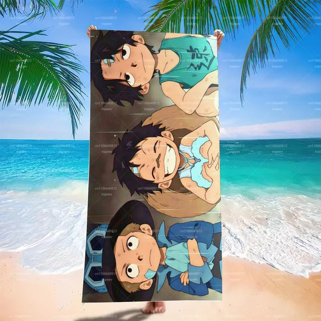 Bandai One Piece ASL Brothers Strandtuch mit Luffy Ace Sabo Print, schnell trocknendes Polyester-Handtuch, Multicolor - Bild 1