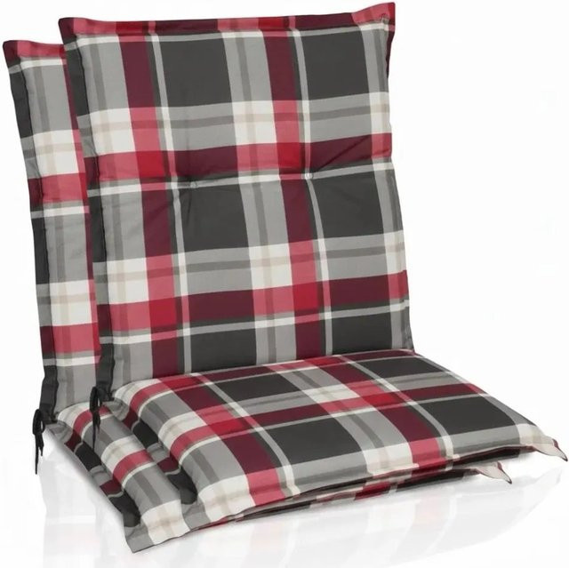 Beautissu 2er Set Sunny RK Niedriglehner Auflagen in Bordeaux Kariert, B/T: 100 x 50 cm - Bild 1