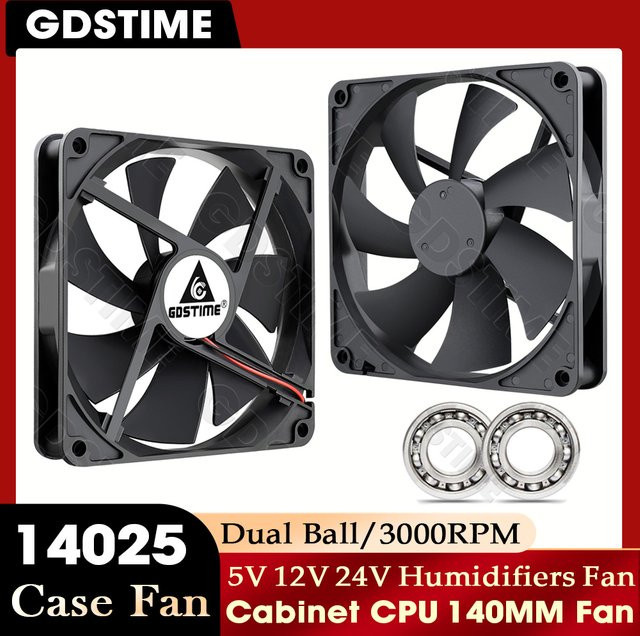 Gdstime Gehäuse- und CPU-Lüfter 140mm, Schwarz, B/T/H: 14,0 x 14,0 x 2,5 cm - Bild 1