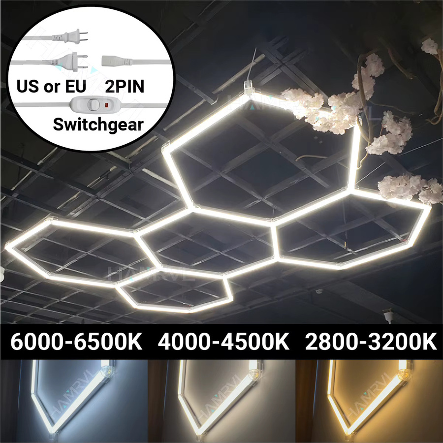 HAMRVL Hexagon LED Deckenleuchte in Weiß mit 3-Farben-Umschaltmodus für Garage, Werkstatt und Fitnessstudio - Bild 6