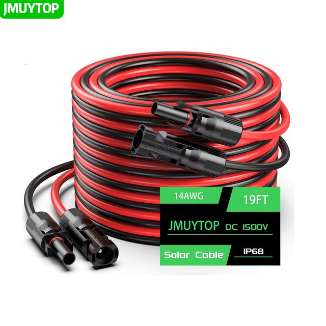 JMUYTOP Solarpanel-Verlängerungskabel 14AWG 2mm2, 6m Länge, kompatibel mit Jakery, Renogy, Anker, EcoFLOW und BougeRV tragbaren Kraftwerken - Bild 1