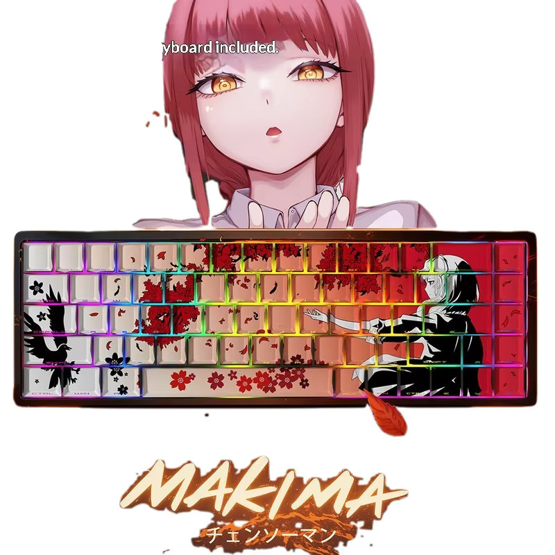 Bandai Sakura Tastenkappen für mechanische Tastaturen im Kirschprofil, PBT-Material, seitlich bedruckt und durchscheinend, Anime-Design in Weiß und Multicolour, kompatibel mit 104 und 108 Layouts - Bild 5