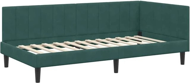 vidaXL Eckbettgestell mit Kopfteil in Dunkelgrün, Stoff und Holz, B/T/H: 140 x 194 x 72 cm (Breite: 140 cm, Höhe: 72 cm, Tiefe: 194 cm) - Bild 1