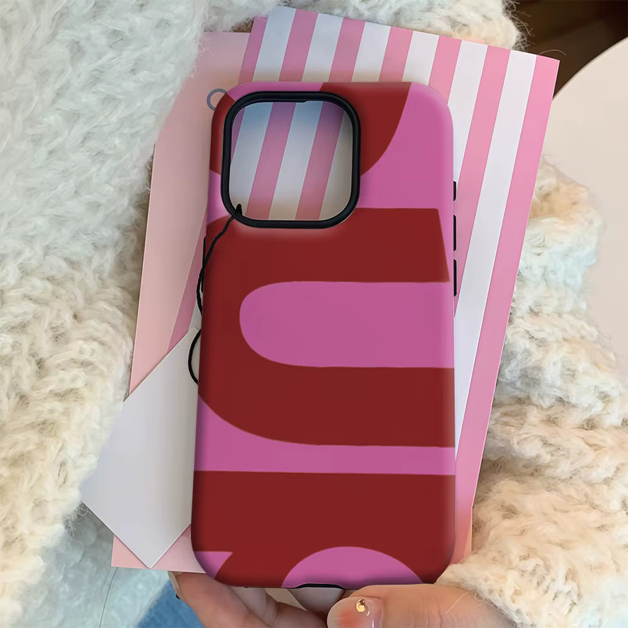 Handyhülle im Retro-Design in Pink und Burgund für Apple iPhone 17 16 15 14 13 12 11 Pro Max Plus mit doppelschichtiger Rückseite - Bild 4