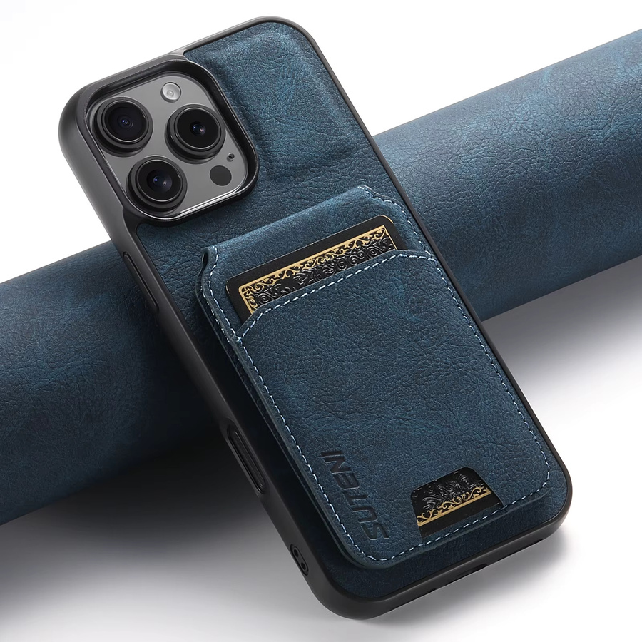 SUTENI Luxus Kunstleder Standhülle mit Lychee-Textur und Kartenfach in Blau für iPhone 17 Pro Max 16 Plus 15 14 13 12 mit mattiertem Finish - Bild 2