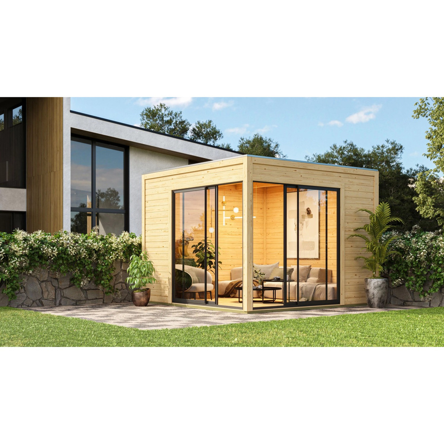 Karibu Gartenhaus Kubus 3 aus Massivholz Fichte mit Flachdach und vormontierter Tür, B/T/H: 304,5 x 304,5 x 240,0 cm - Bild 2