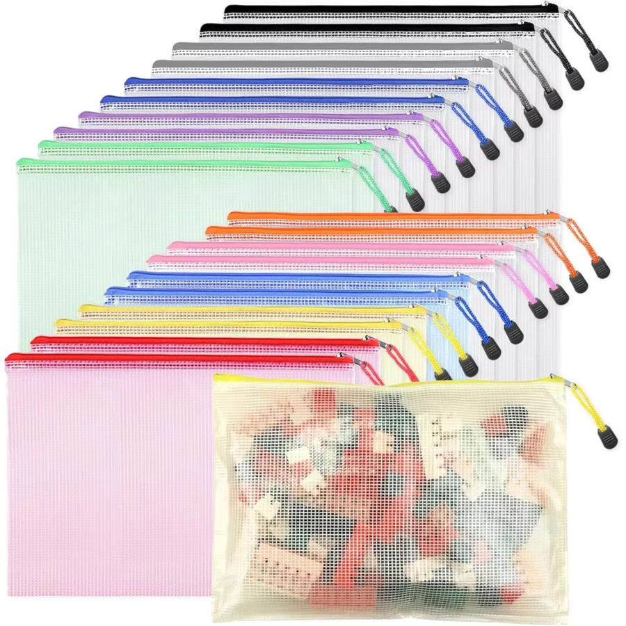 10er-Pack wasserdichte PVC-Mesh-Aufbewahrungstaschen mit Reißverschluss in Weiß für A3, A4 und A5 Dateien, Spielzeug oder Schreibwaren - Bild 2