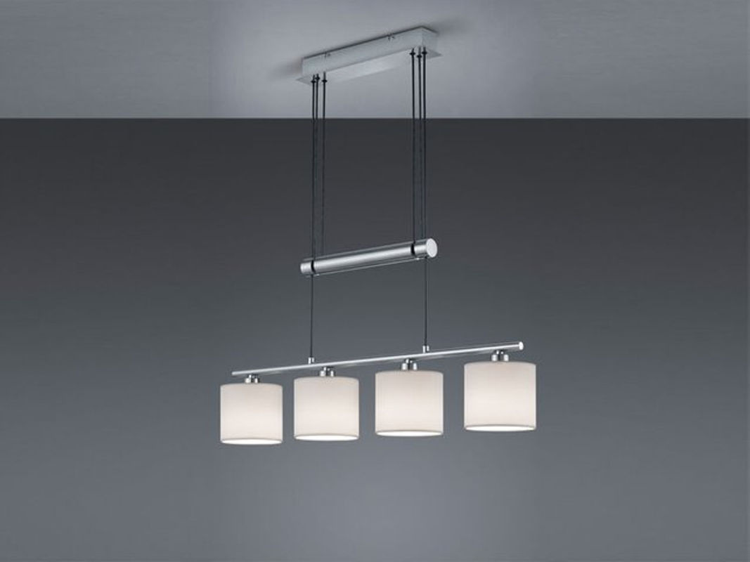 Trio Pendelleuchte Garda in Nickel matt und Weiß aus Metall und Textil, B/H/T: 77 x 150 x 13 cm, E14, 4 Leuchtmittel - Bild 2