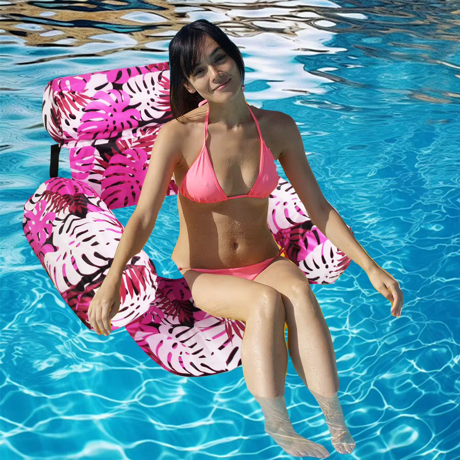 Faltbarer Pool-Schwimmsitz mit Rückenlehne aus PVC in Pink, aufblasbarer Dreifach-Schlauch-Wasserliegestuhl für Strand und Pool - Bild 2