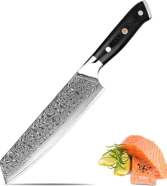 Xituo Kiritsuke Kochmesser aus 67-lagigem Damaststahl mit schwarzem G10-Griff, Länge: 20,32 cm - Bild 1