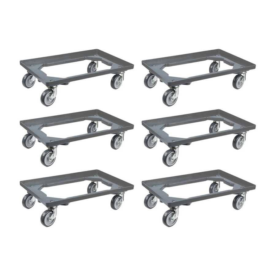 PROREGAL SparSet 6x Transportroller für Euroboxen 60 x 40 cm in Grau mit Gummirädern und offenem Deck, Traglast 300 kg - Bild 2