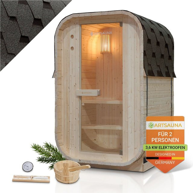 Artsauna Fasssauna Nolvik S im Cube Design für 1 bis 2 Personen mit 3,6 kW Ofen und Zubehör - Bild 1