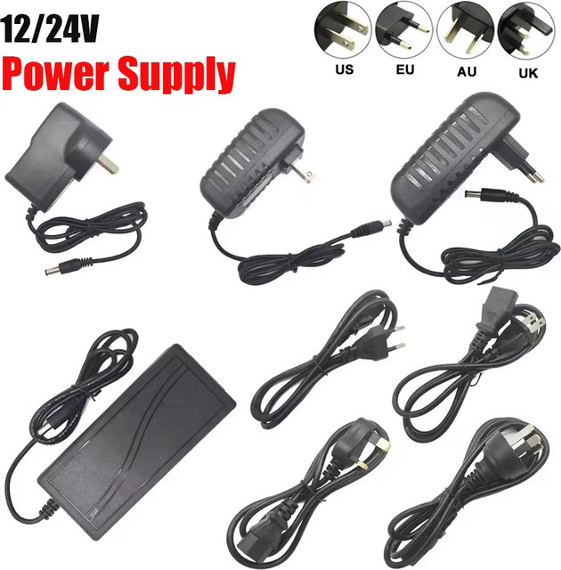 YSRSAI Netzteil Adapter Konverter für LED Streifen, DC 12V 24V, 100V-240V, Schwarz - Bild 1