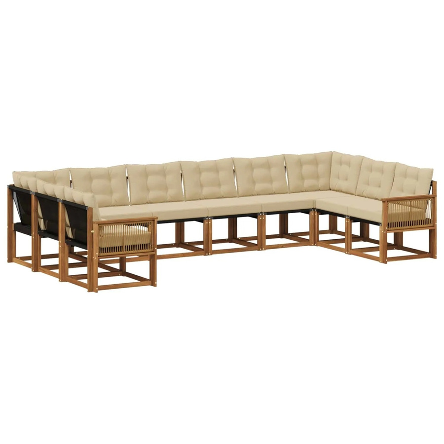 vidaXL Outdoor-Sofagarnitur aus Massivholz Akazie mit Textilene Stoff und 10 Kissen in Natur-beige - Bild 2