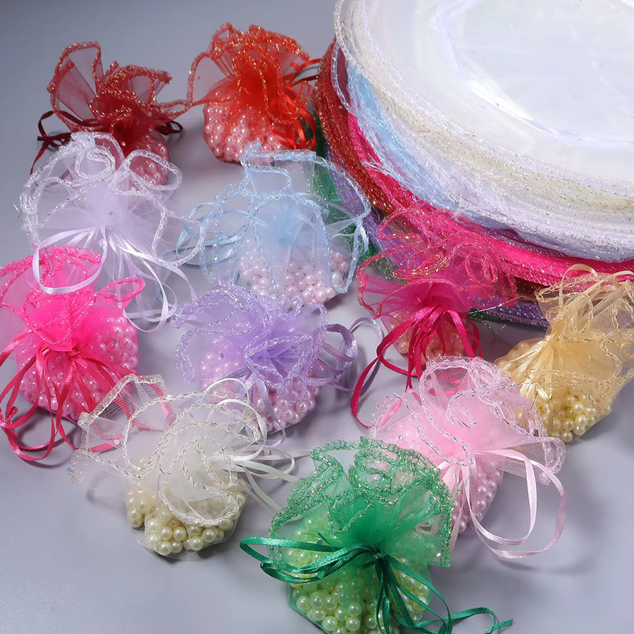 10 Stück Louleur Organza-Beutel mit Kordelzug, runde transparente Geschenktüten in Bunt, Durchmesser: 26 cm - Bild 2