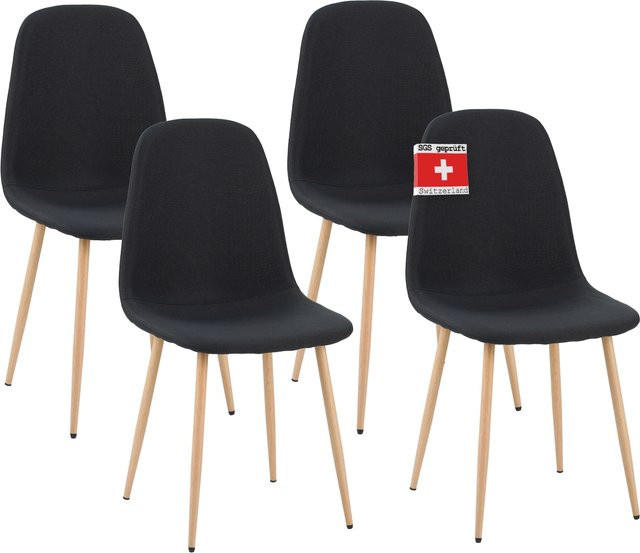 Albatros Esszimmerstühle FANO 4er Set Schwarz mit Strukturstoff-Bezug und Metall-Gestell im Vintage Design - Bild 3