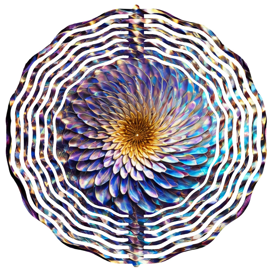 Kicko Art Abstrakter Blumen-Windspinner aus Metall mit 360 Grad Rotation, Moderne Gartendekoration für den Außenbereich in Blau, Lila, Gold und Gelb - Bild 3